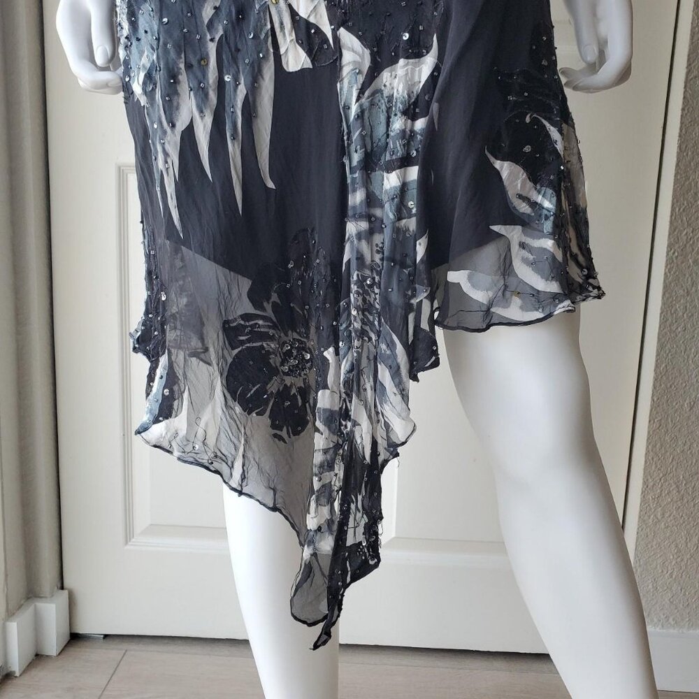 Cache Silk Blend Sleeveless Midi Beaded Dress Asymmetrical Hem - Picture 10 of 10